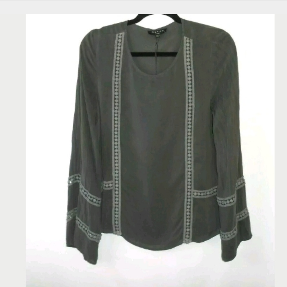 Maven West Gray Boho Crochet Trim Top Sz Small